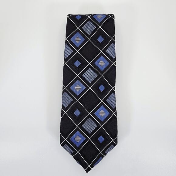 Michael Kors Mens Silk Tie Blue Diamond Pattern Textured Hand Finished Designer - Picture 3 of 7